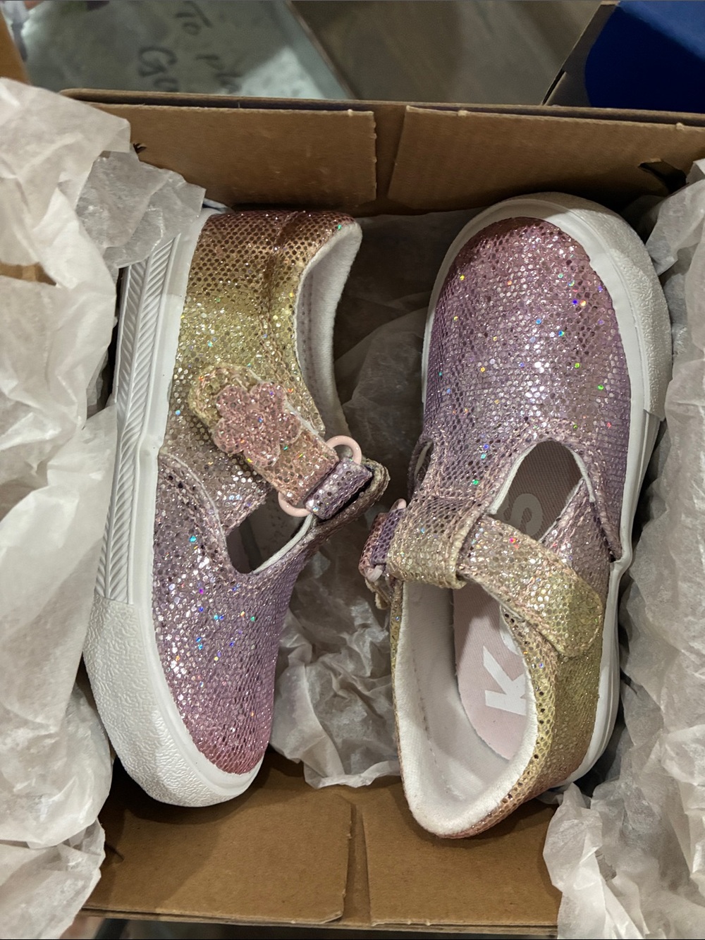 Keds Girls' Glitter Mary Janes - Pink and Gold